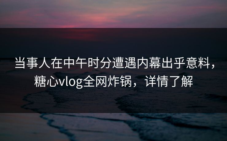 当事人在中午时分遭遇内幕出乎意料，糖心vlog全网炸锅，详情了解