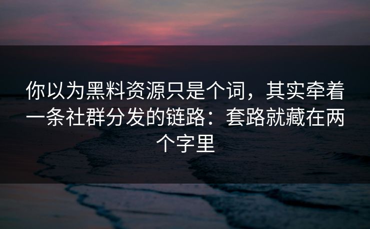 你以为黑料资源只是个词，其实牵着一条社群分发的链路：套路就藏在两个字里